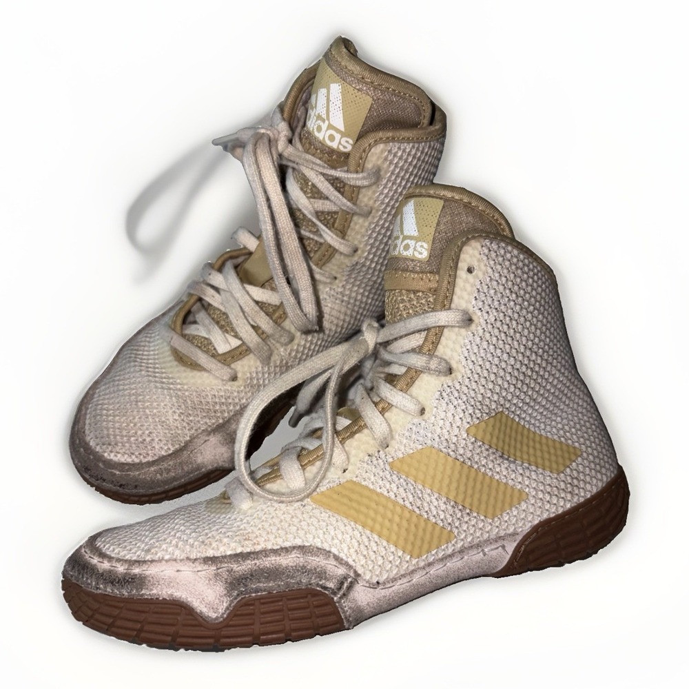 Adidas Wrestling Shoes Size 2.5 Youth Male Tech Fall 2.0 Unisex White  Gold